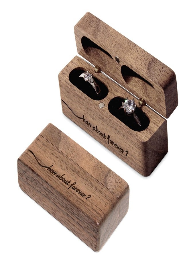 Wislist Wooden Engraved Ring Box for Proposal Wedding Ceremony 2 Ring Holder Village Fashion Jewelry Box(How about forever) - Image 1